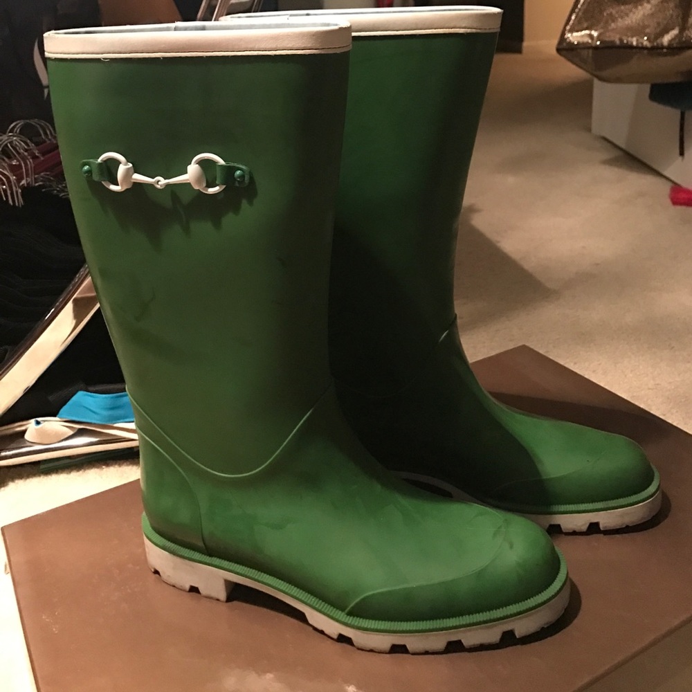 Green Gucci rain boots